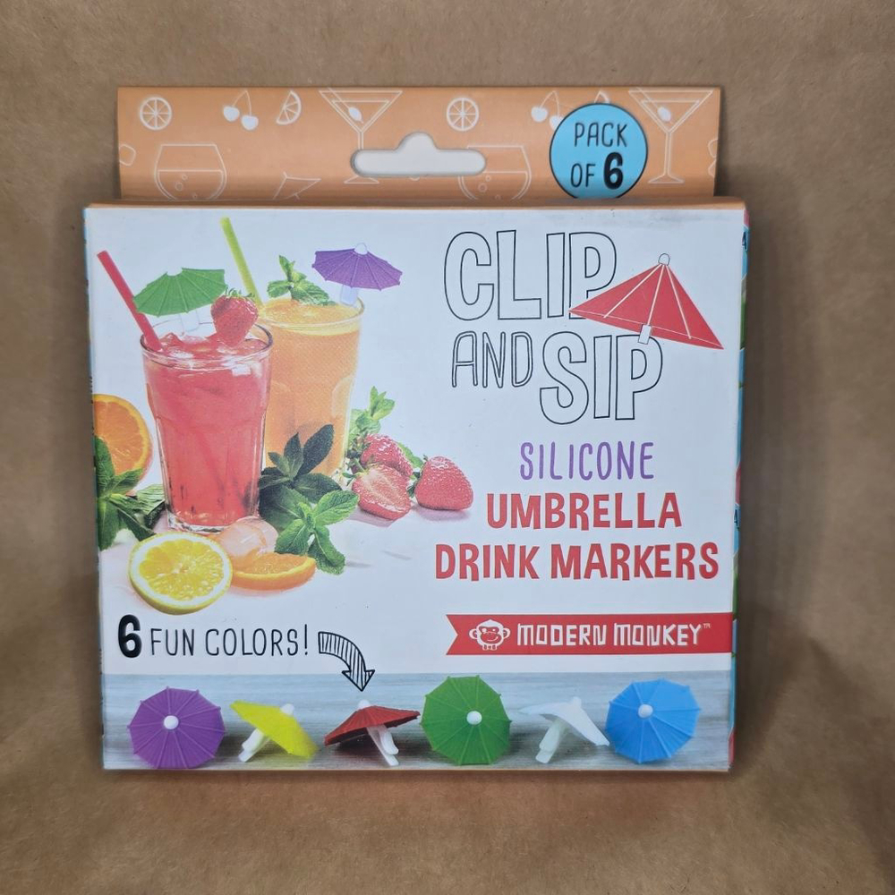 Modern Monkey Silicone Umbrella Drink Markers, One Size, Multi-color